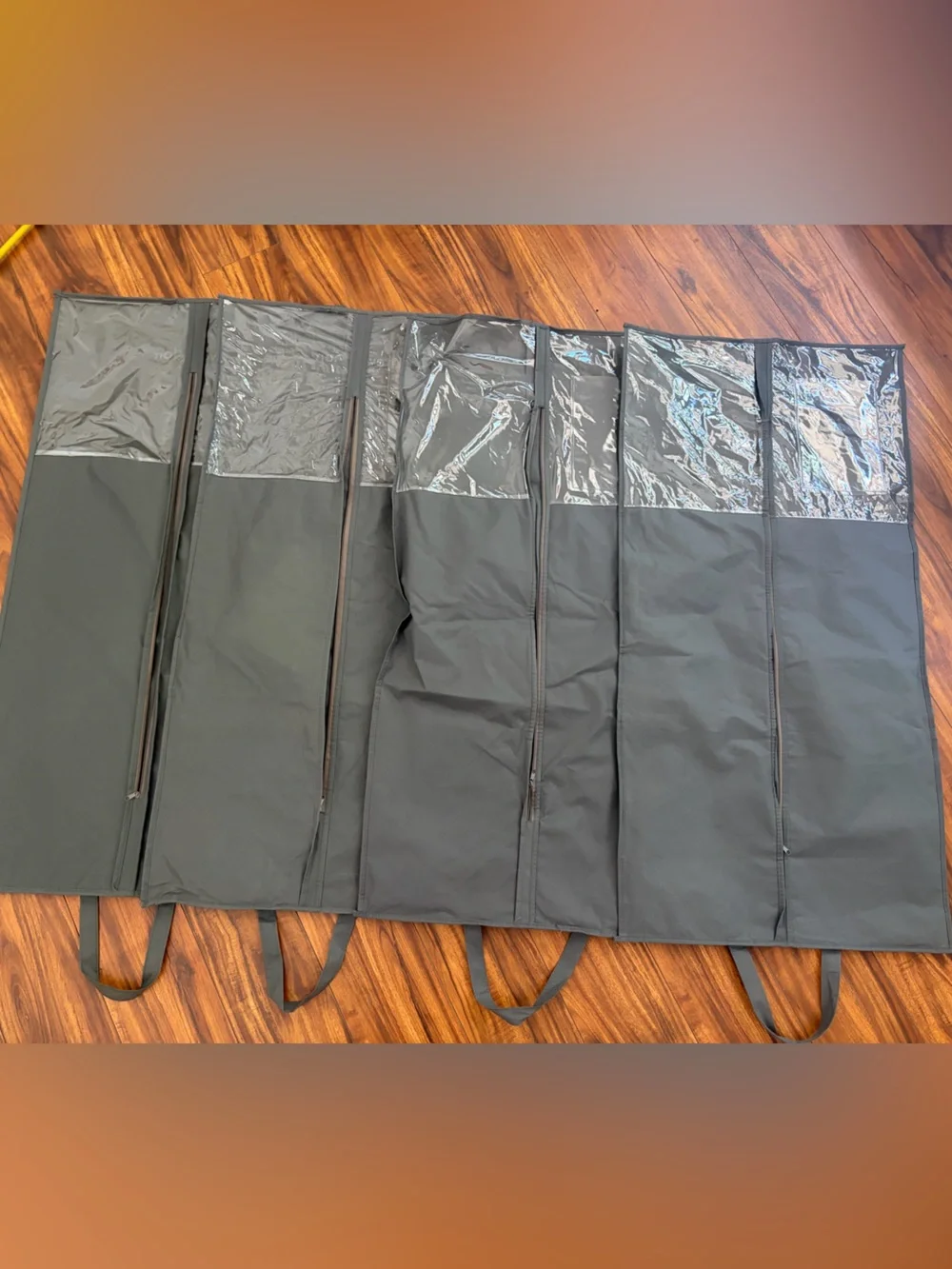Lot Of 4 Grey Garment Bags with Clear ID Pockets and zipper in back for storage